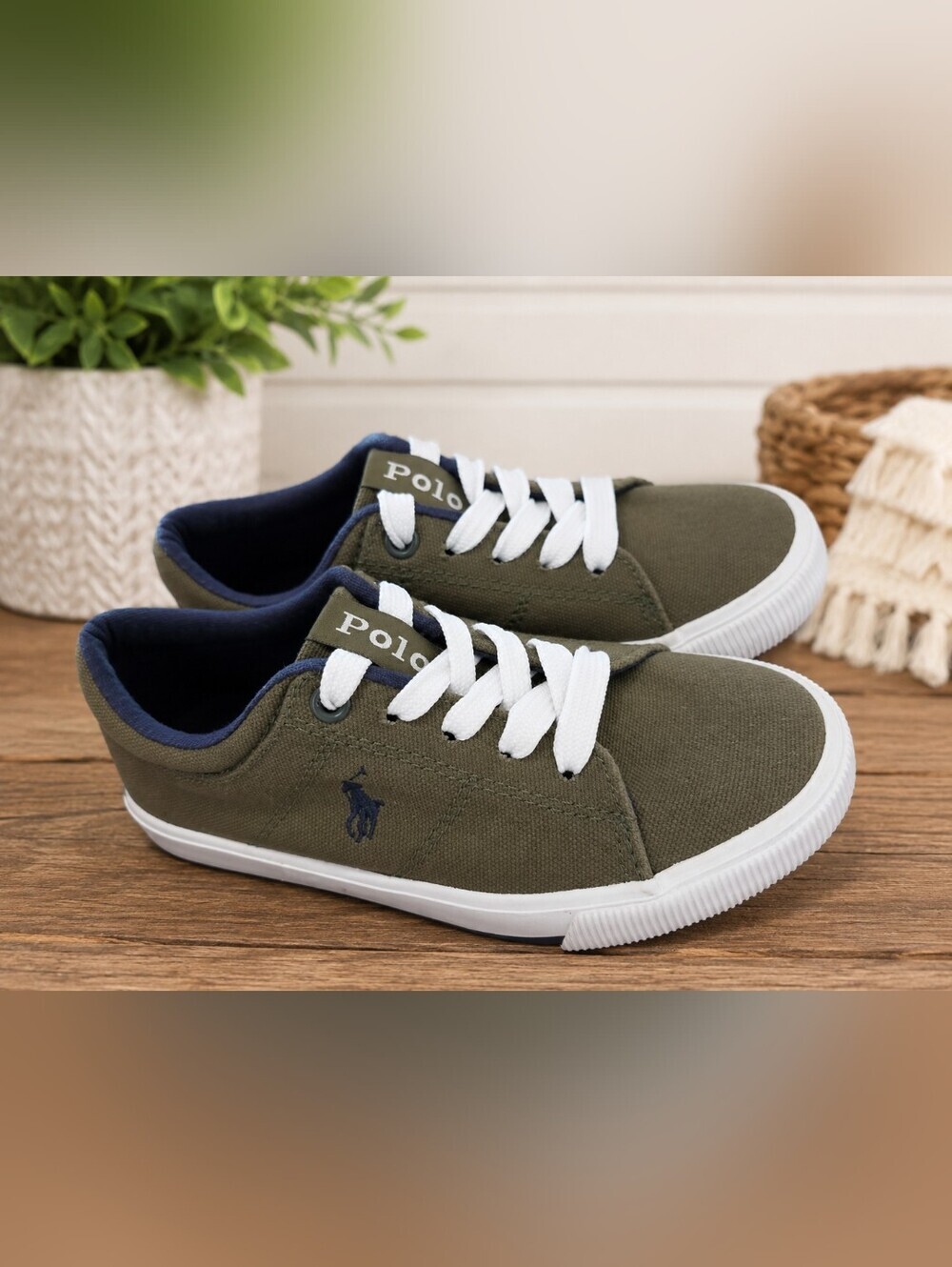 Polo Ralph Lauren Elmwood Sneakers Kids Size 12 Olive Green